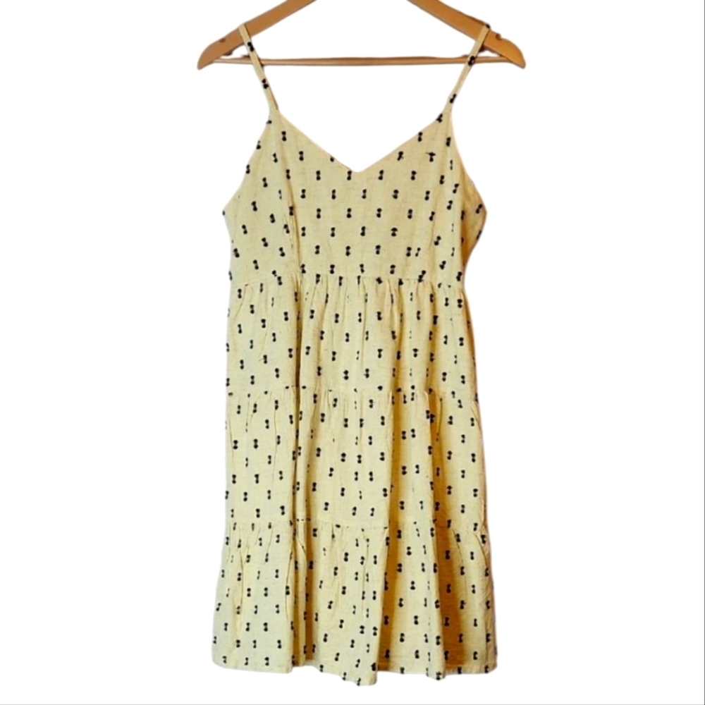 SIM & SAM Linen Blend Mini Dress Black & Natural Color size M